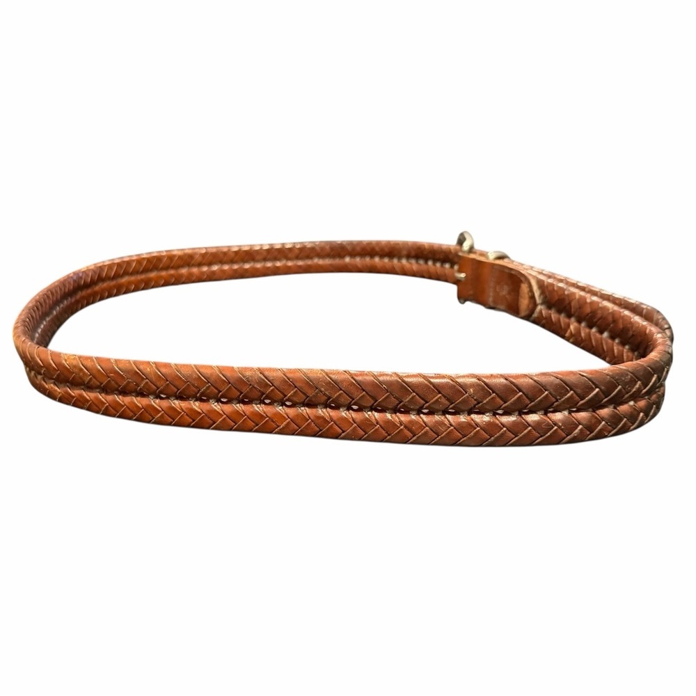 Vintage COACH Woven Leather Belt Tan Brown Silvertone Brass Hardware VGC - Picture 4 of 9